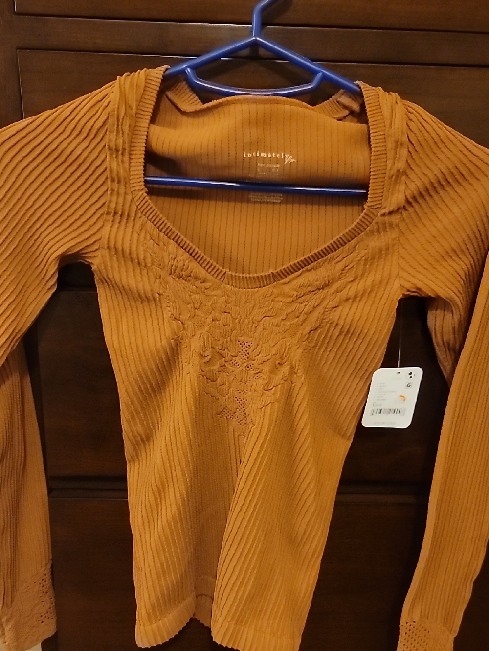 Intimately Free People  Women's Long Sleeve Ribbed Scoop Neck Top - Smoked Topaz
